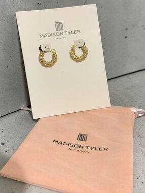 Madison Tyler Gold Braided Hoop Earrings New